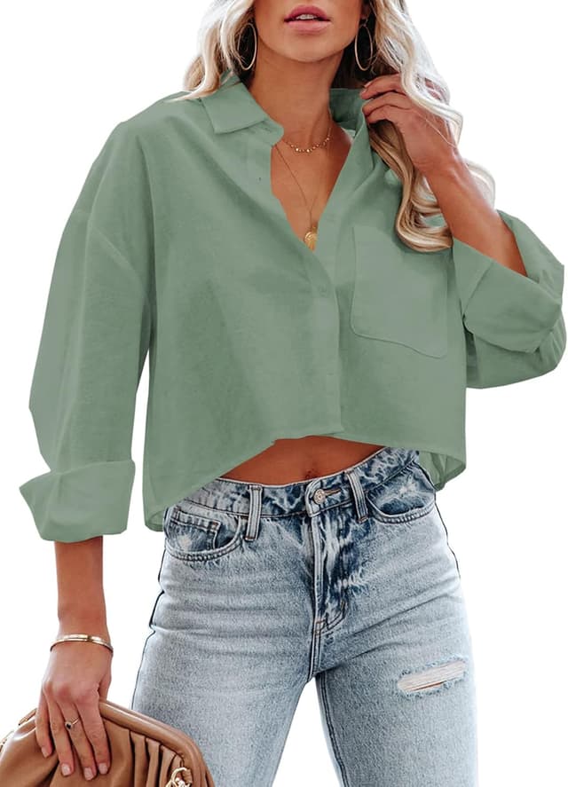 Thumbnail 6 de Tankaneo Women’s Button-Down Cropped Shirt (Long Sleeve) with Chest Pocket