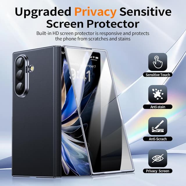 Detalle 2 de YOOVEI Z Fold 7 Luxury Leather Case with Built-In Privacy Screen Protector (MagSafe & Camera Protection) — Black