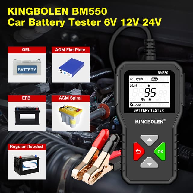 Detalle 2 de KINGBOLEN BM550 probador 24V/12V/6V 100–2000 CCA