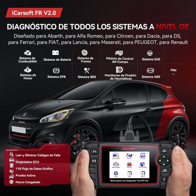Detalle 2 de iCarsoft FR V2.0 OBD2 diagnóstico multimarca para Renault y más