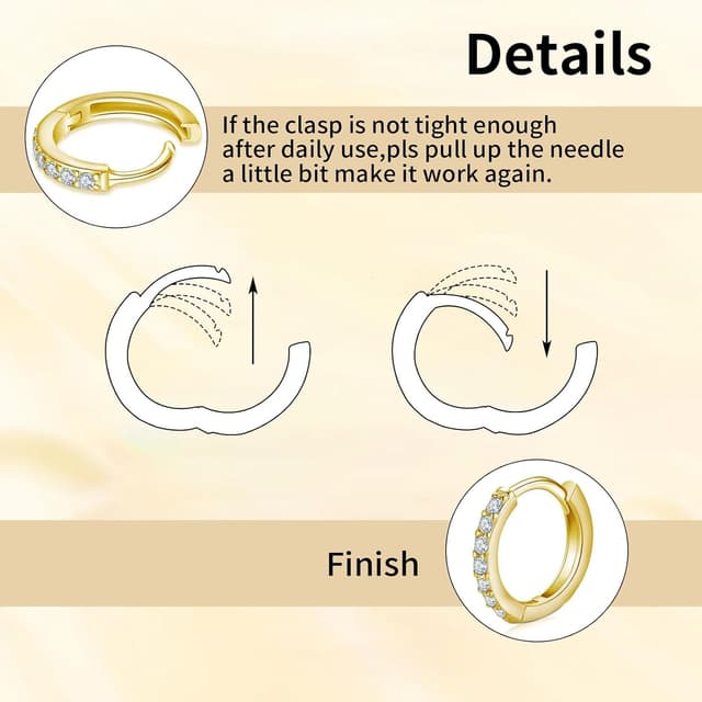 Detalle 2 de 14K Gold Stud Hoop Earrings Set for Women – 3-size dainty hoop & stud stack earrings, hypoallergenic CZ sparkle