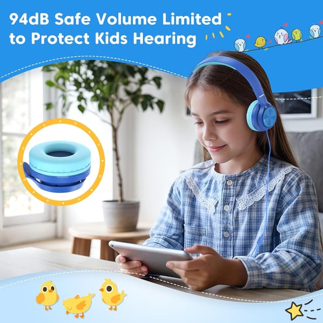 Detalle 2 de INFURTURE Kids Headphones (USB‑C / 3.5mm) with Mic, 94dB Volume Limit & Inline Controls