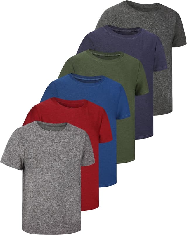 Detalle de NebuKinex Boys 6-Pack Athletic Shirts (Youth, Quick-Dry, UPF 50+)