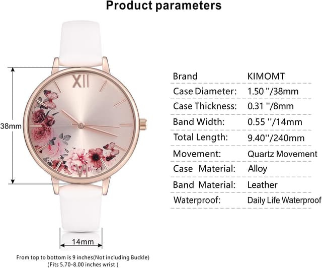 Detalle de KIMOMT Damenarmbanduhr mit Lederband – Japanisches Quarzwerk, wasserdicht für Alltagssituationen