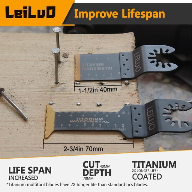Detalle 1 de LEILUO 55-Piece Multitool Blades Kit (Titanium & Japanese Tooth) for Wood, Nails & Drywall