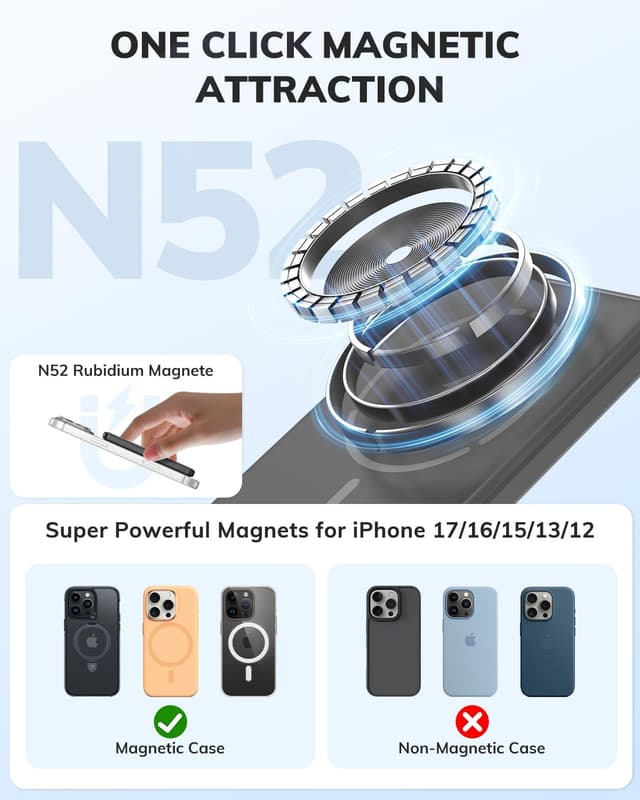 Detalle de Magnetic Power Bank Ultra-Slim Wireless Portable Charger 5000mAh (Grey) with 15W magnetic wireless & 22.5W USB-C fast charging