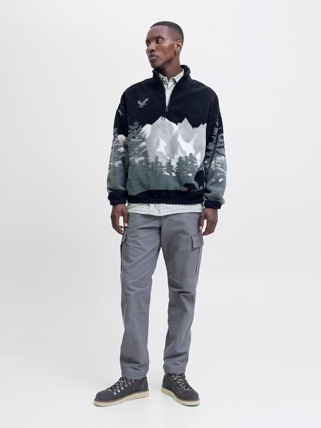 Detalle de Jack & Jones Jorbear Mountain Teddy Half Zip da uomo: giacca in felpa a mezza zip