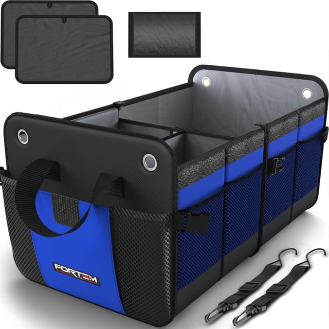 Detalle de FORTEM Kofferraum Organizer faltbar mit klappbarem Deckel (Standard, Blau)