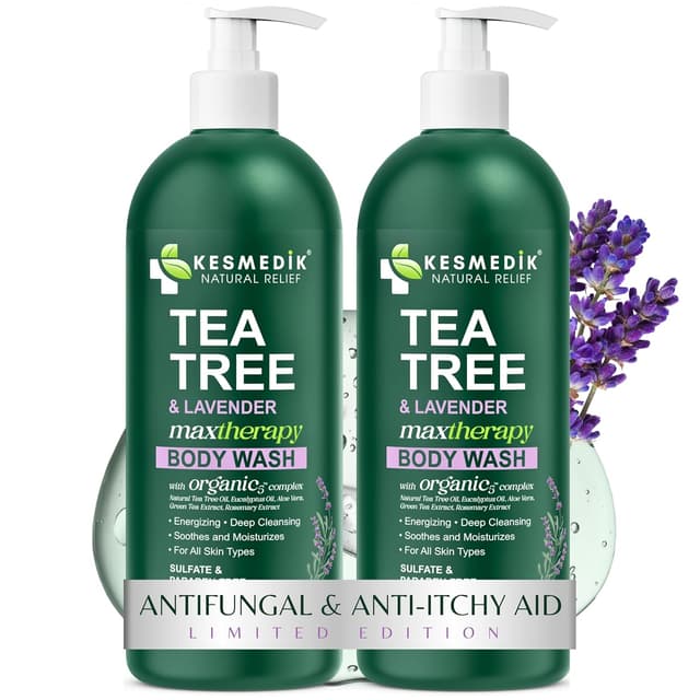 Detalle de KESMEDIK Tea Tree & Lavender Body Wash (MaxTherapy) — Antifungal Defense & Itchy Skin Relief, 2-Pack (Limited Edition)