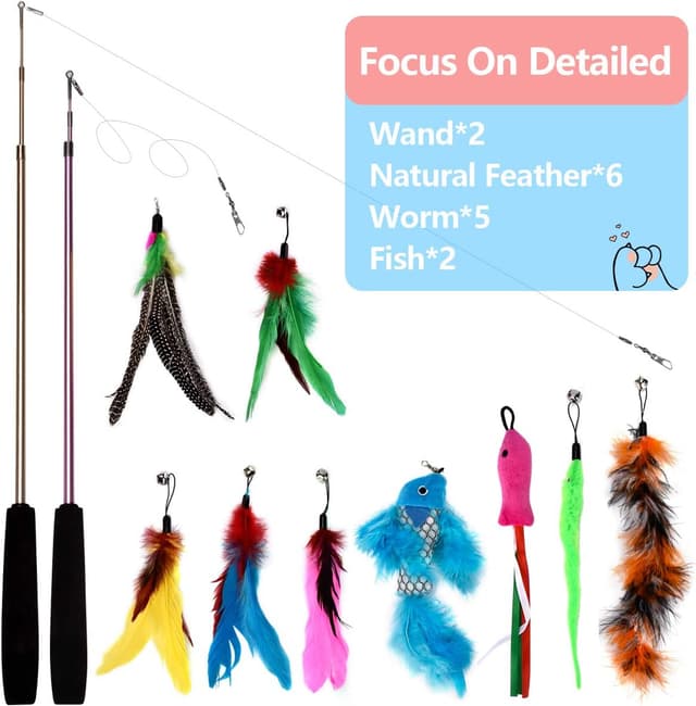 Thumbnail 6 de Bojafa 15pcs Cat Toys interactive feather wand set 🐱