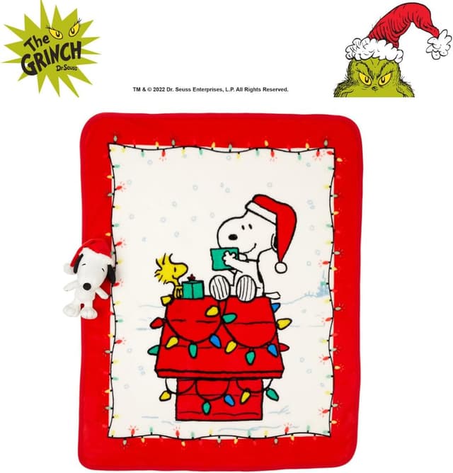 Detalle de Franco Peanuts Snoopy Holiday & Christmas Kids Bedding 2-Piece Plush Pillow and Throw Set, 40 in x 50 in