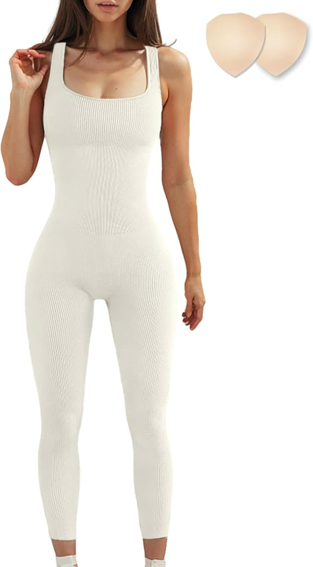 Detalle de Merlvida Sport-Jumpsuit für Damen: nahtloser Workout-Overall mit abnehmbaren Brustpolstern