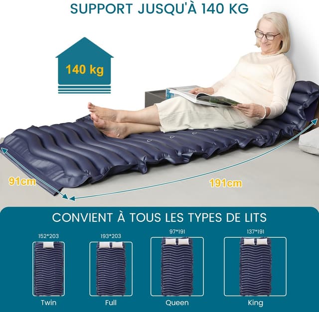 Thumbnail 6 de Matelas anti-escarres à pression alternée Kekoy 190 x 90 cm (pompe silencieuse, micro-évets, imperméable)