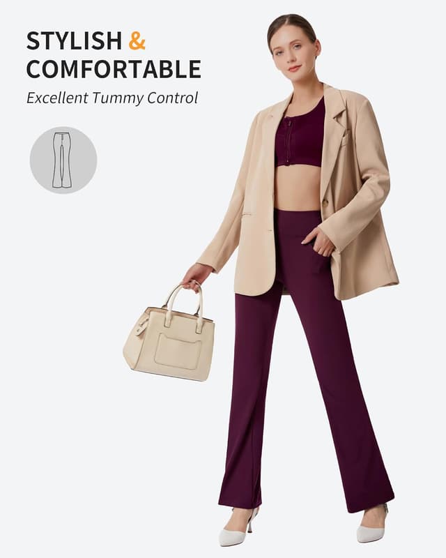 Detalle de CAMBIVO Ladies Stretch Bootleg Trousers – bootcut yoga pants with pockets and elasticated waist