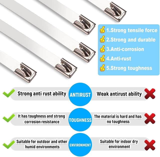 Thumbnail 5 de SHOWY SKY 304 Stainless Steel Metal Cable Ties 100