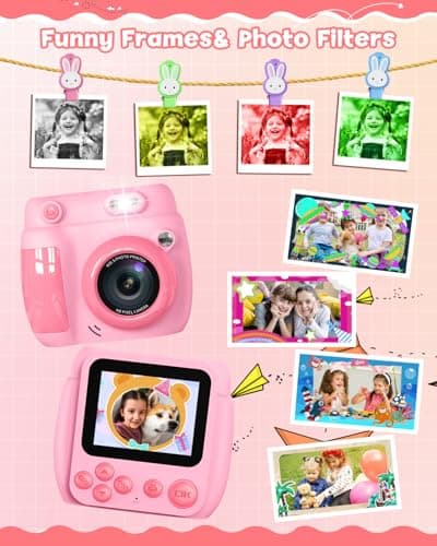 Detalle de Gofunly Cámara Infantil Instantánea 2.4” 1080P con tarjeta de 32GB y papel (rosa)
