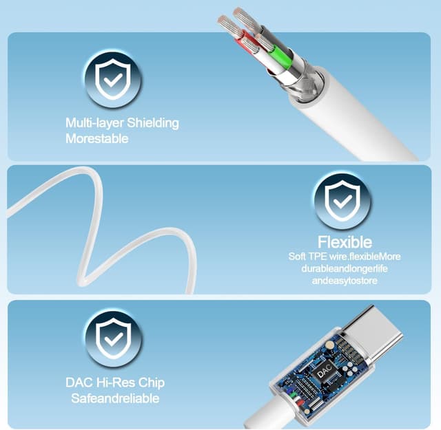 Detalle de Zyvfira USB-C In-Ear Headphones with Cable for iPhone & Samsung (with Mic, Volume Control)