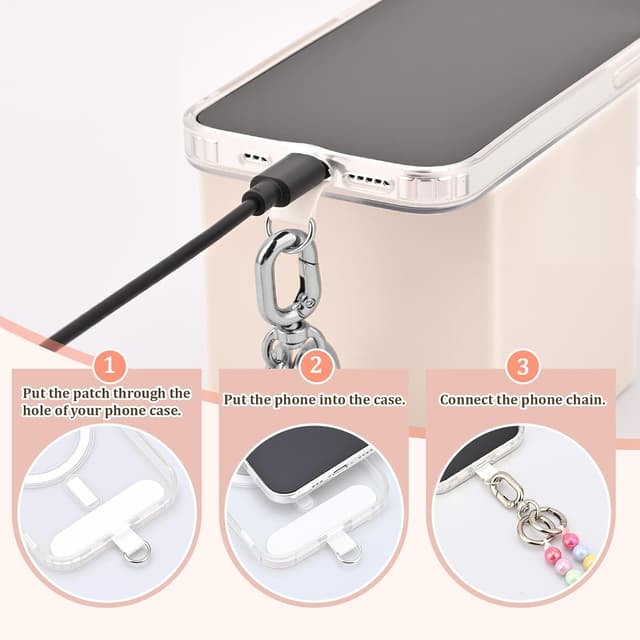 Detalle de Qyoocom chaîne de téléphone portable avec perles colorées et cordon amovible (2 patchs) – cordon universel