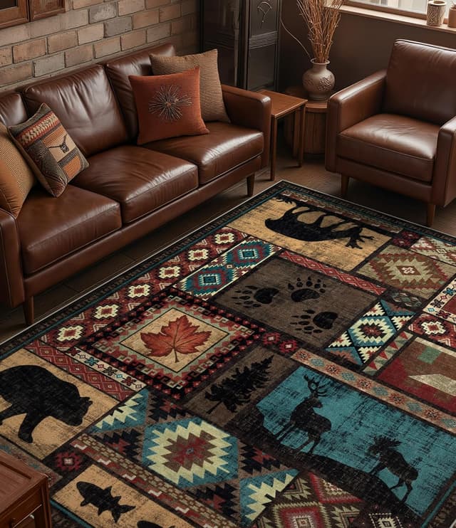 Detalle de YIHOUSE Rustic Cabin Area Rug 8x10