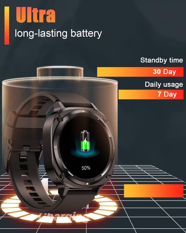 Detalle de Military Smart Watches for Men (Answer/Make Calls) 1.39–1.45" HD Fitness Watch with 114+ Sports Modes, IP68 (Black)