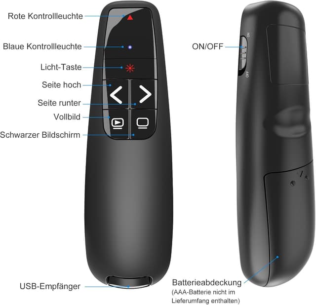 Detalle de UBUYUONE 2-in-1 USB‑C Presenter mit Tasche – kabellose Präsentationsfernbedienung für Laptop/PC