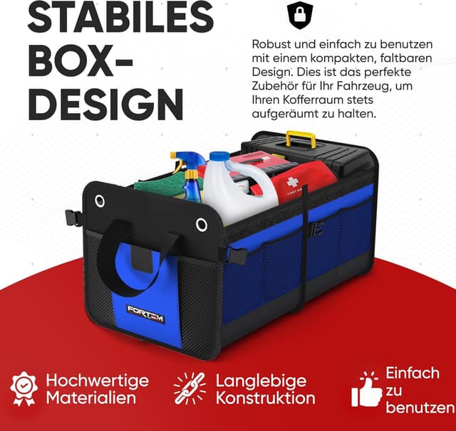 Detalle 2 de FORTEM Kofferraum Organizer faltbar mit klappbarem Deckel (Standard, Blau)