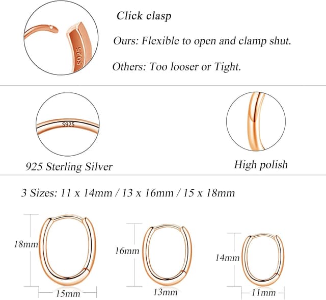 Detalle 2 de Cangall Creolen aus Sterlingsilber 925 – 3 Paar ovale Ohrreifen (11/13/15 mm) hypoallergen