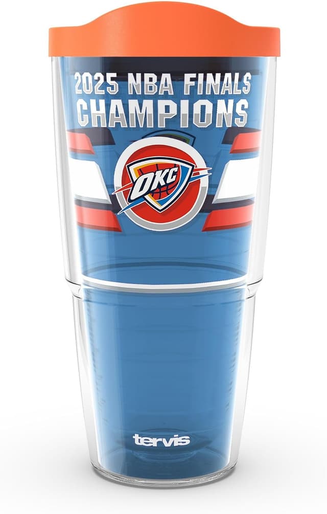 Detalle de Tervis Oklahoma City Thunder 2025 NBA Finals Champions Double-Walled Insulated Tumbler Travel Cup (24oz) — Classic