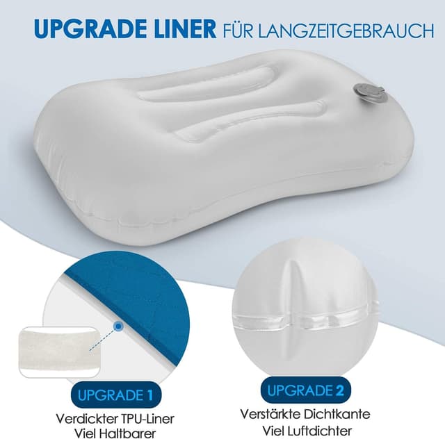 Detalle de HIKENTURE Aufblasbares Camping- & Reisekissen mit abziehbarem Kissenbezug (blau) – One Size
