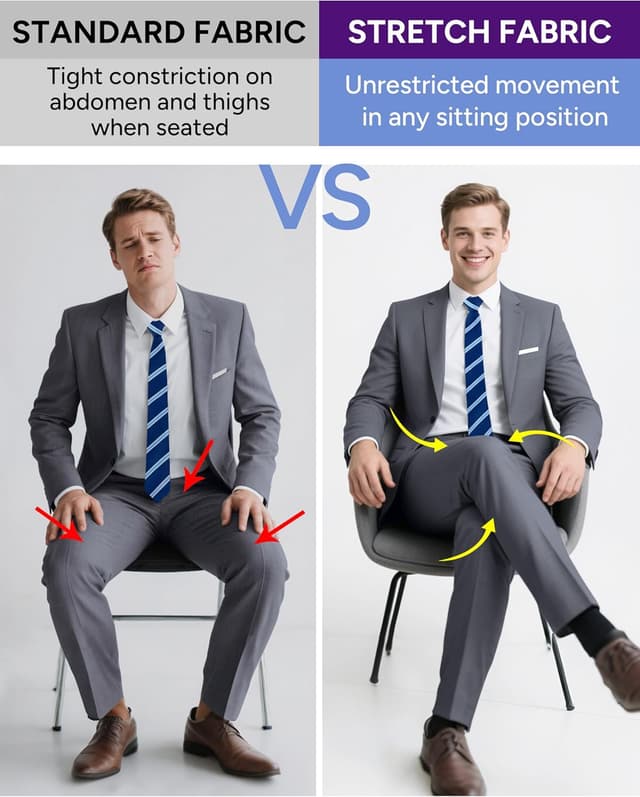 Detalle de RainbowDate Men’s Stretch Suit Slim Fit 3-Piece (Jacket, Vest, Pants) with Adjustable Waist