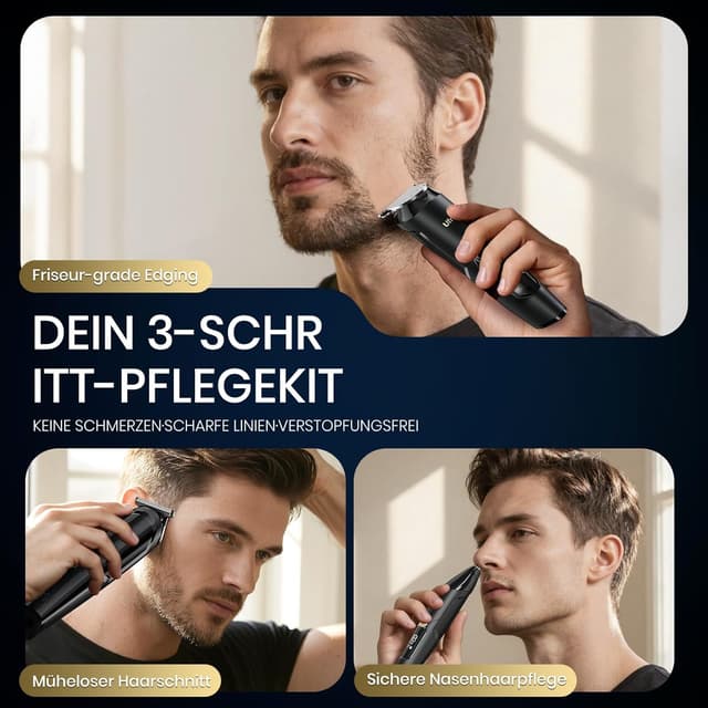 Detalle de Ufree 3 in 1 Barttrimmer Herren Kit 120 min Laufzeit ⌚📦📱📏📏📏