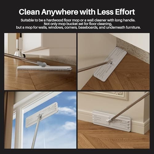 Detalle 2 de JOYMOOP juego de fregona y cubo con escurridor: sistema doble húmedo y seco con mopa plana y microfibra