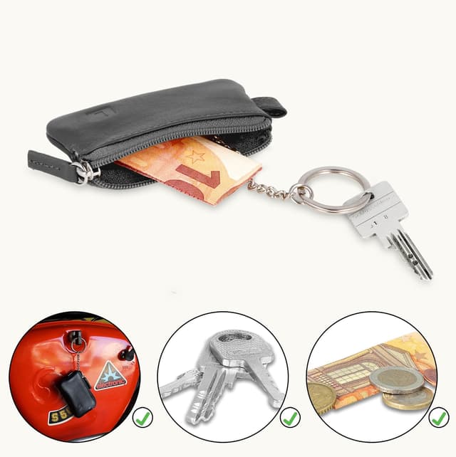 Detalle de LEDEROW Mini Schlüsseltasche aus echtem Leder – kompaktes Schlüsseletui für Motorrad- und einzelne Hausschlüssel