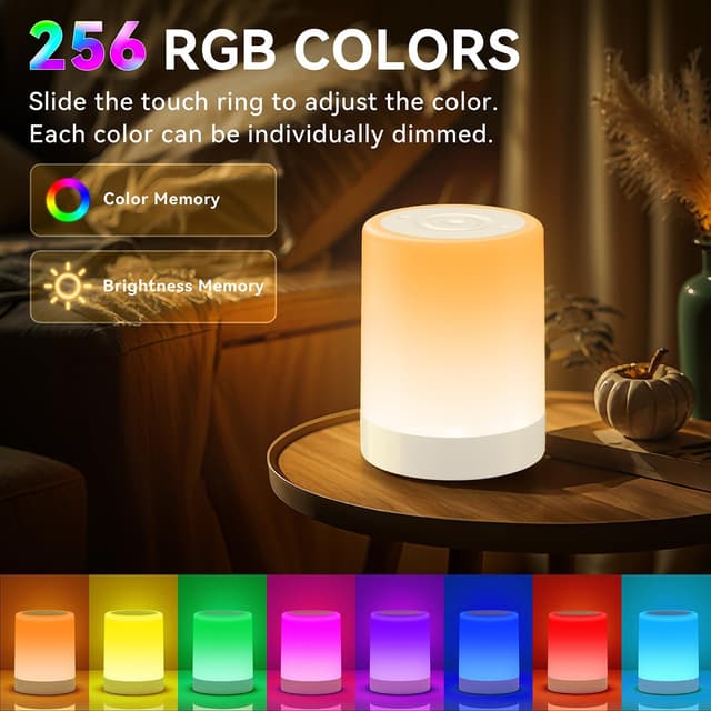 Detalle de Auxmir Night Light 3000mAh Rechargeable LED Table Lamp with Touch Control, RGB & Dimming (White)