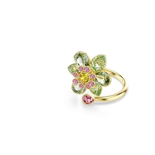 Detalle de Swarovski Anillo Idyllia flor verde, baño oro 💍