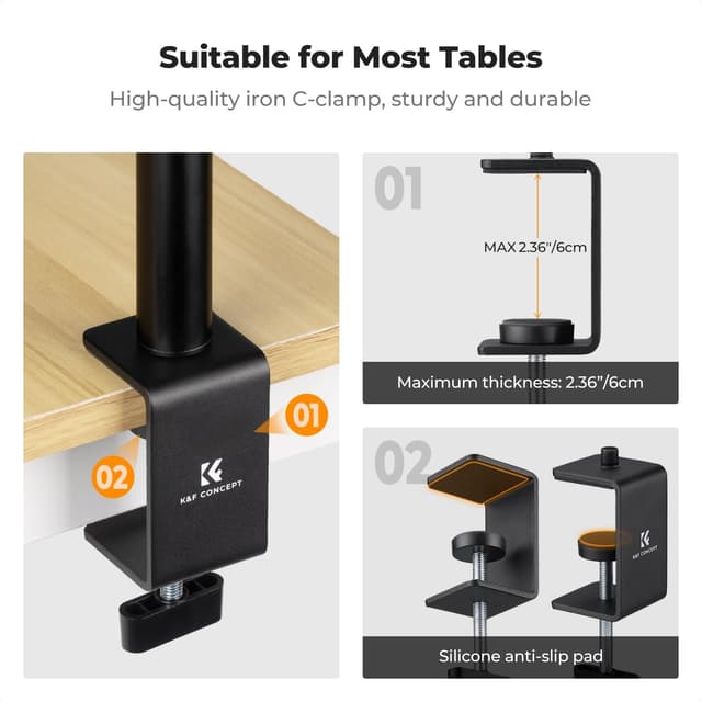 Detalle de K&F CONCEPT Extendable Camera Desk Mount with Ball Head (14.5–35.4" adjustable) for DSLR, lighting and phones