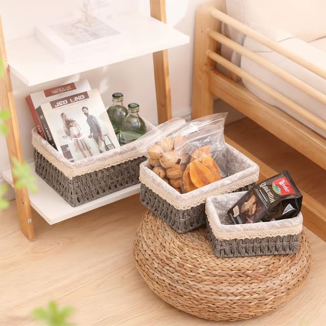 Detalle de 3-teiliges Aufbewahrungskorb-Set im Boho-Stil von wocpvm (geflochten, grau)