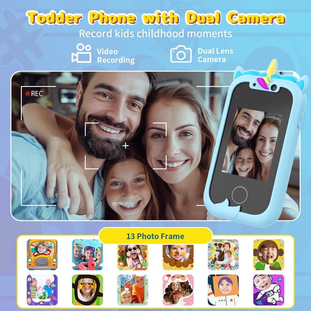 Detalle 2 de Ashfly smartphone touchscreen giocattolo per bambini 2,4" con doppia fotocamera, musica e giochi