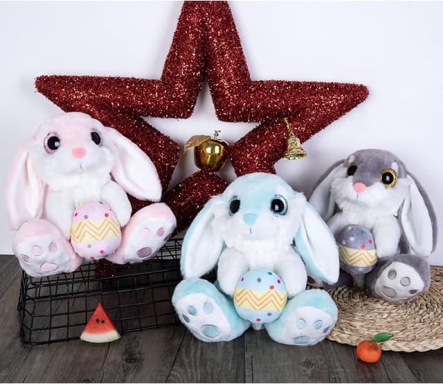 Thumbnail 6 de My OLi Easter Rabbit Plush Toy, 8.5" Floppy-Eared Sitting Bunny with Easter Egg (Gray) – soft bedtime friend for kids