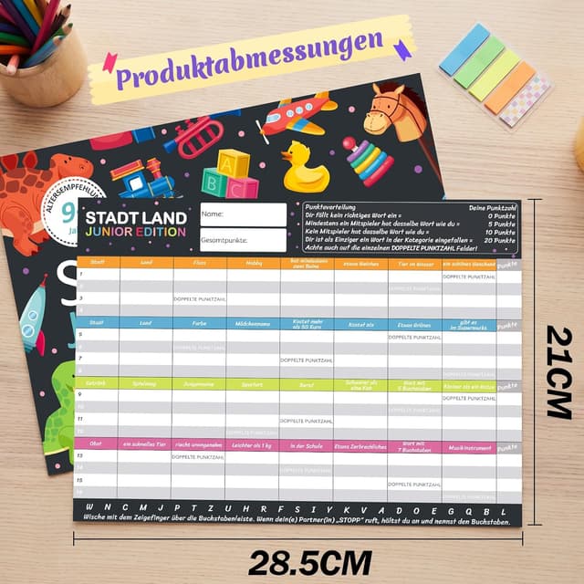 Detalle de Stadt Land Junior Edition PATRICHOR – Activity-Kartenspiel für Stadt & Land als Junior-Partyspiel