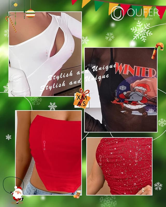 Thumbnail 4 de OUFER 2 pièces Fake Nipple Piercings Bar Noël