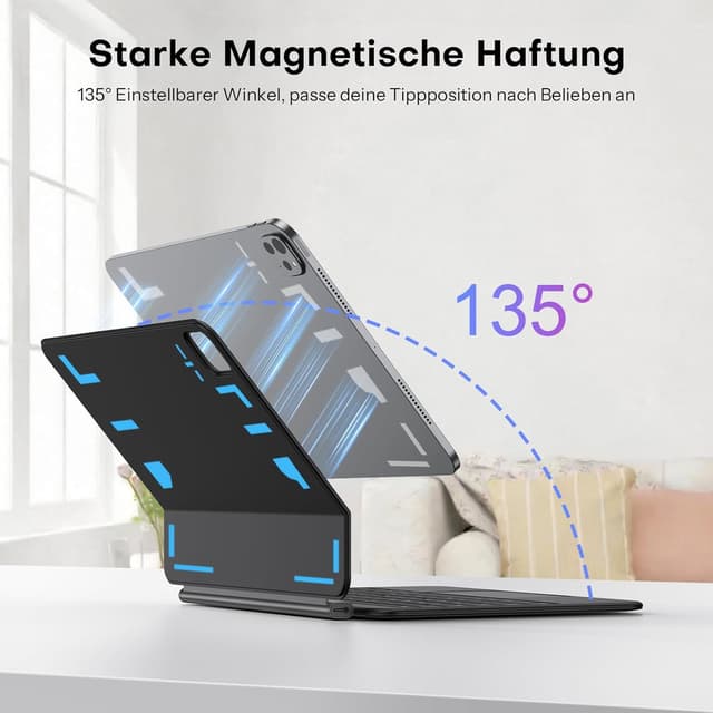 Detalle de OMOTON Tastaturhülle für iPad Air 11 Zoll (M4/M3/M2, 2026/2025/2024) mit Multi‑Touch-Trackpad, deutschem QWERTZ