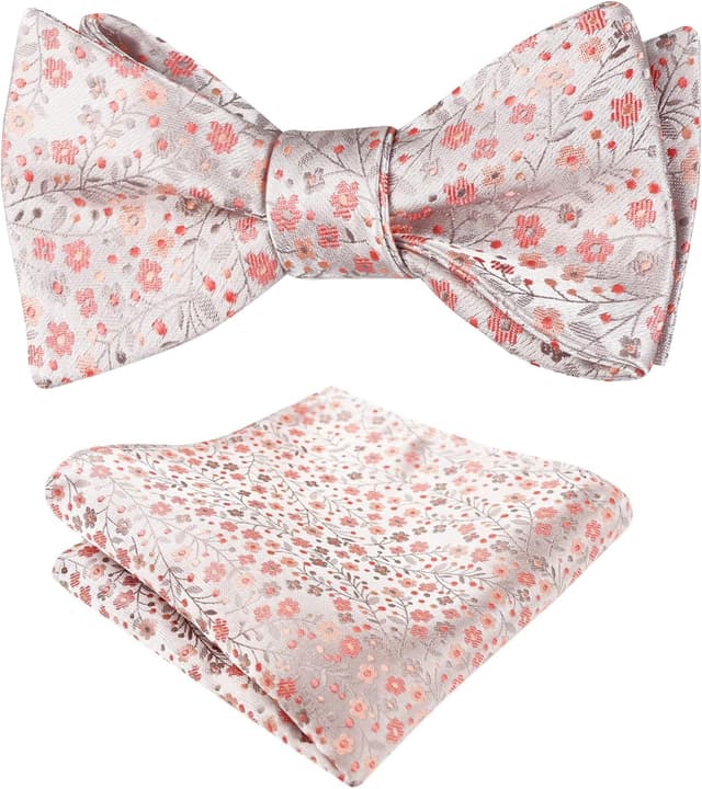 Detalle de Alizeal Mens Floral Patterned Classic Self-Tie Bow Tie and Pocket Square Set