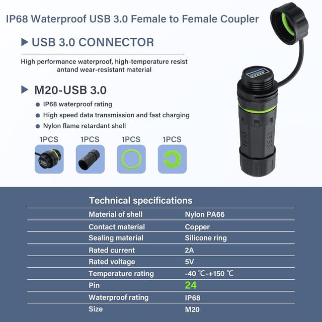 Thumbnail 4 de USB 3.0 Waterproof Coupler IP68, 5Gbps