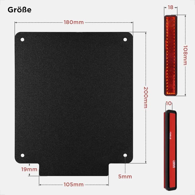 Detalle de evermotor Kennzeichenhalter Motorrad 180 x 200 mm mit 108 mm Reflektor – Aluminium Nummernschildhalter