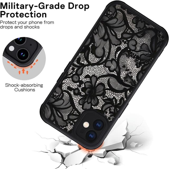 Detalle 2 de XTCASE Cover per iPhone 11 con motivo vintage in pizzo, TPU e PC antiurto opaca