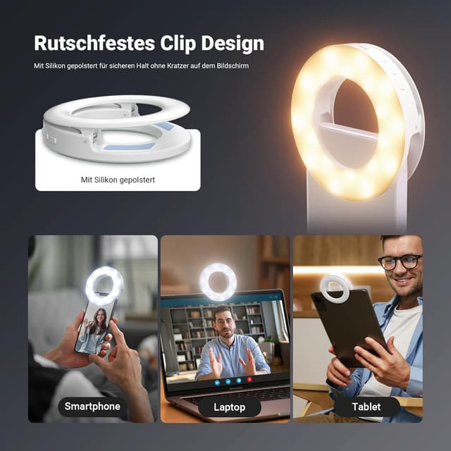 Detalle 2 de NEEWER Entry Level Version 3,74" Handy Selfie Ringlicht (clip-on) für iPhone & iPad, 60 LEDs, N28