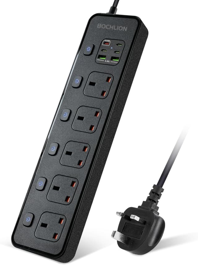 Detalle de BOCHLION 6 USB Ports 5-Way Extension Lead with PD30W Socket