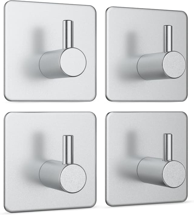 Detalle de VIREA lot de 4 crochets muraux auto-adhésifs en acier inoxydable (sans perçage), forte adhérence jusqu’à 8 kg par crochet