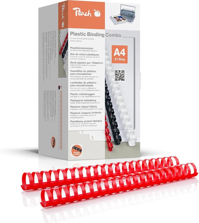 Detalle de Peach Plastikbinderücken A4, 14 mm (PB414-01) – 100 weiße Rücken für bis zu 125 Blatt